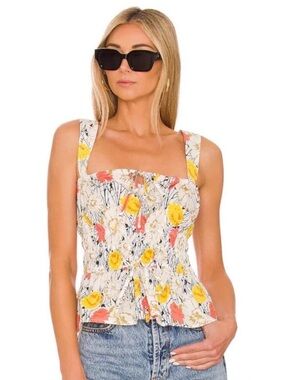 BCBG Floral Poplin Top in Gardenia Combo